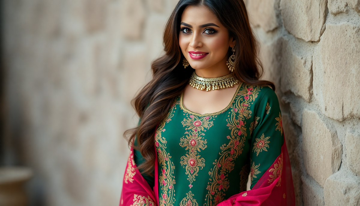 Pakistani woman wearing formal pakistani cutdana suit