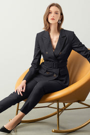 The Noir Élan Belted Stripped Suit
