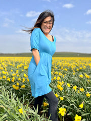 Blue Dress – Flattering Waist Fit with Pockets | Petite Dress